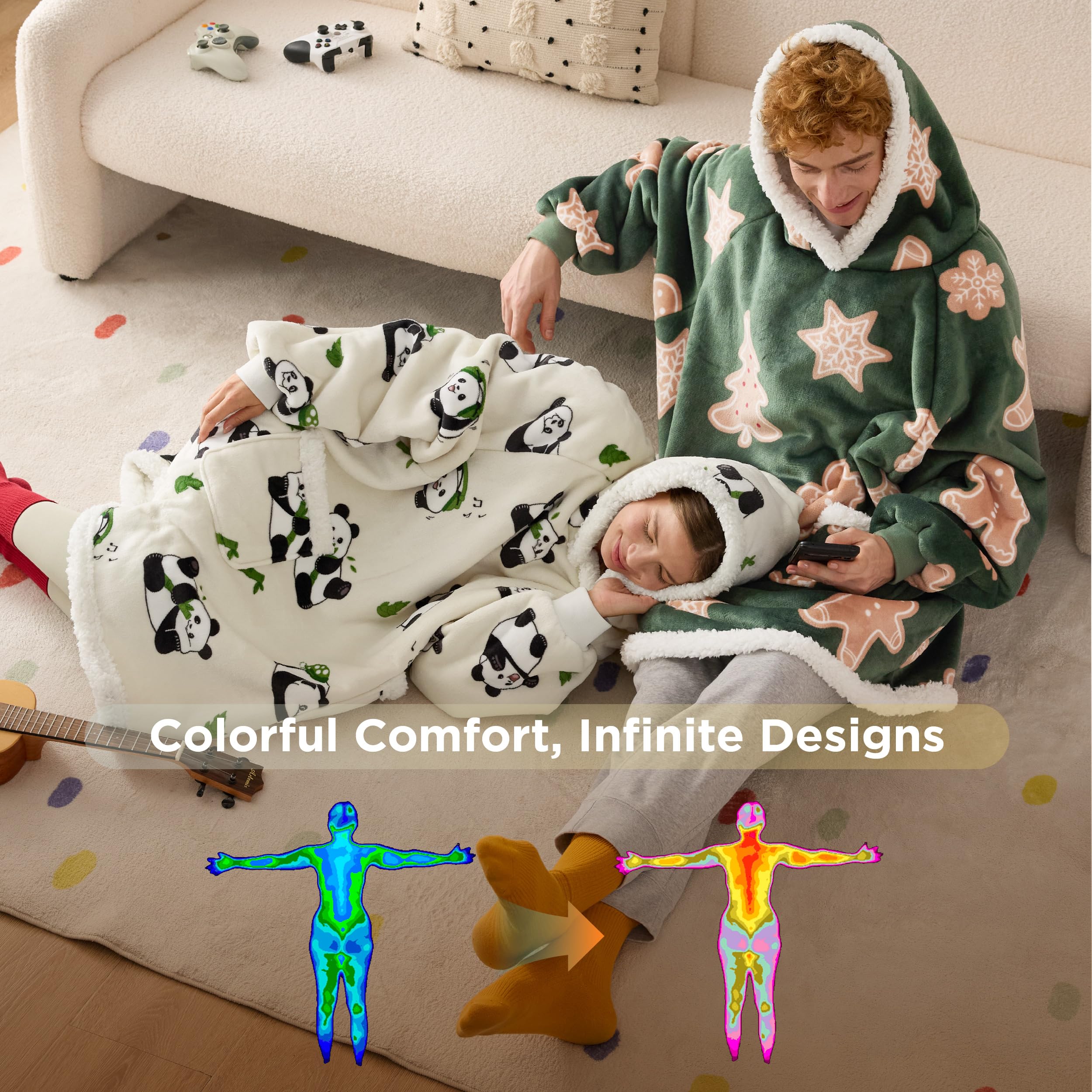 Sherpa Fleece Printed Short Blanket Hoodie