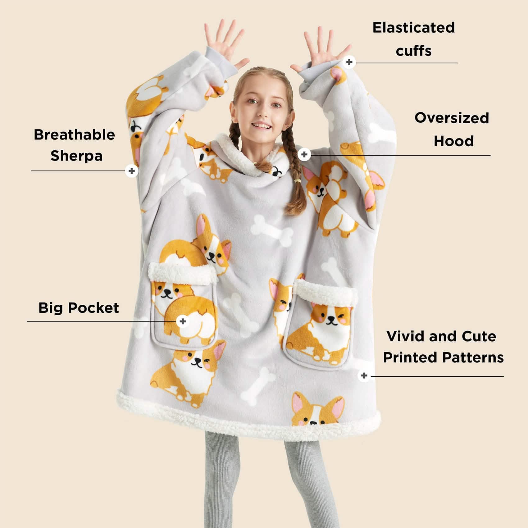 Sherpa Fleece Printed Short Blanket Hoodie