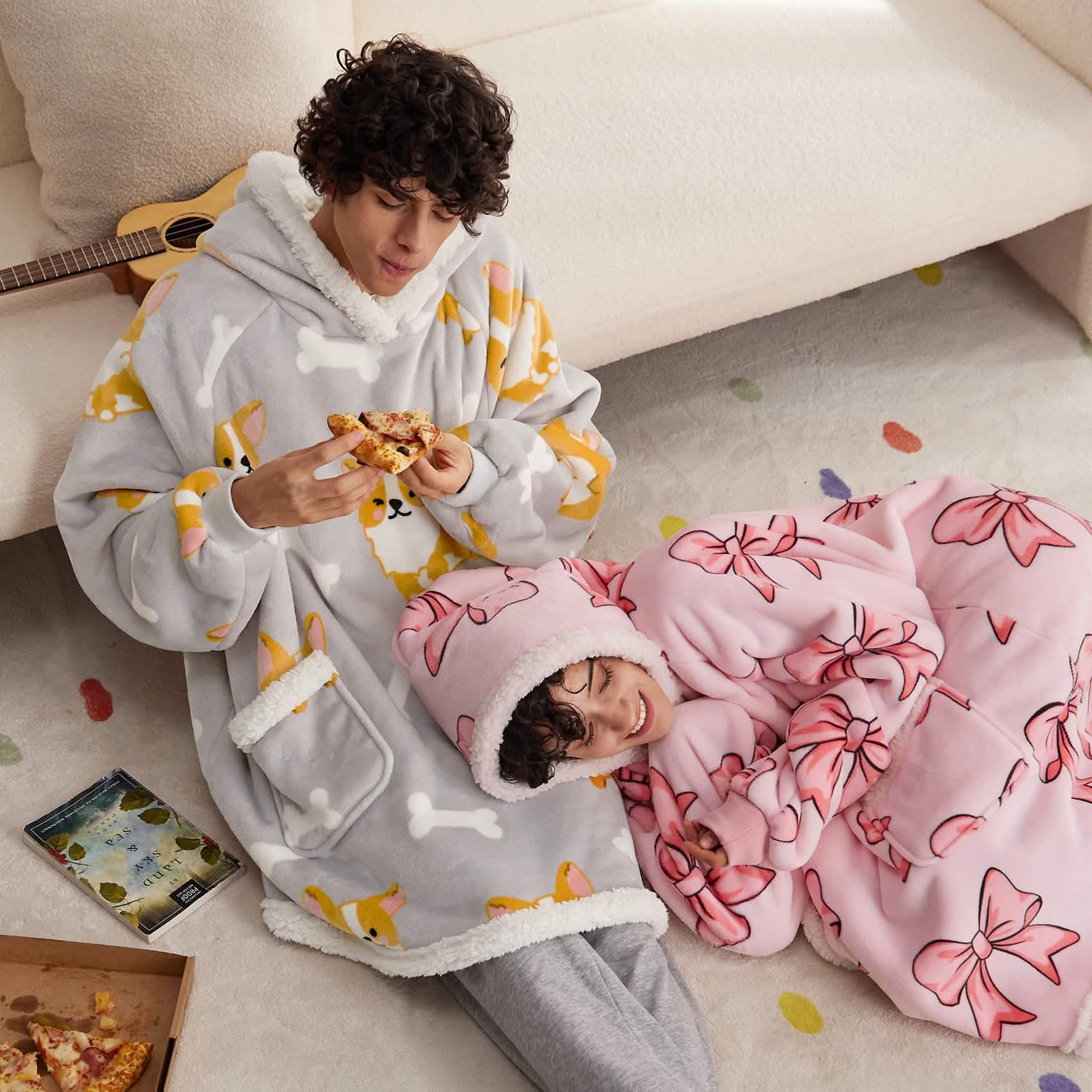 Sherpa Fleece Printed Short Blanket Hoodie