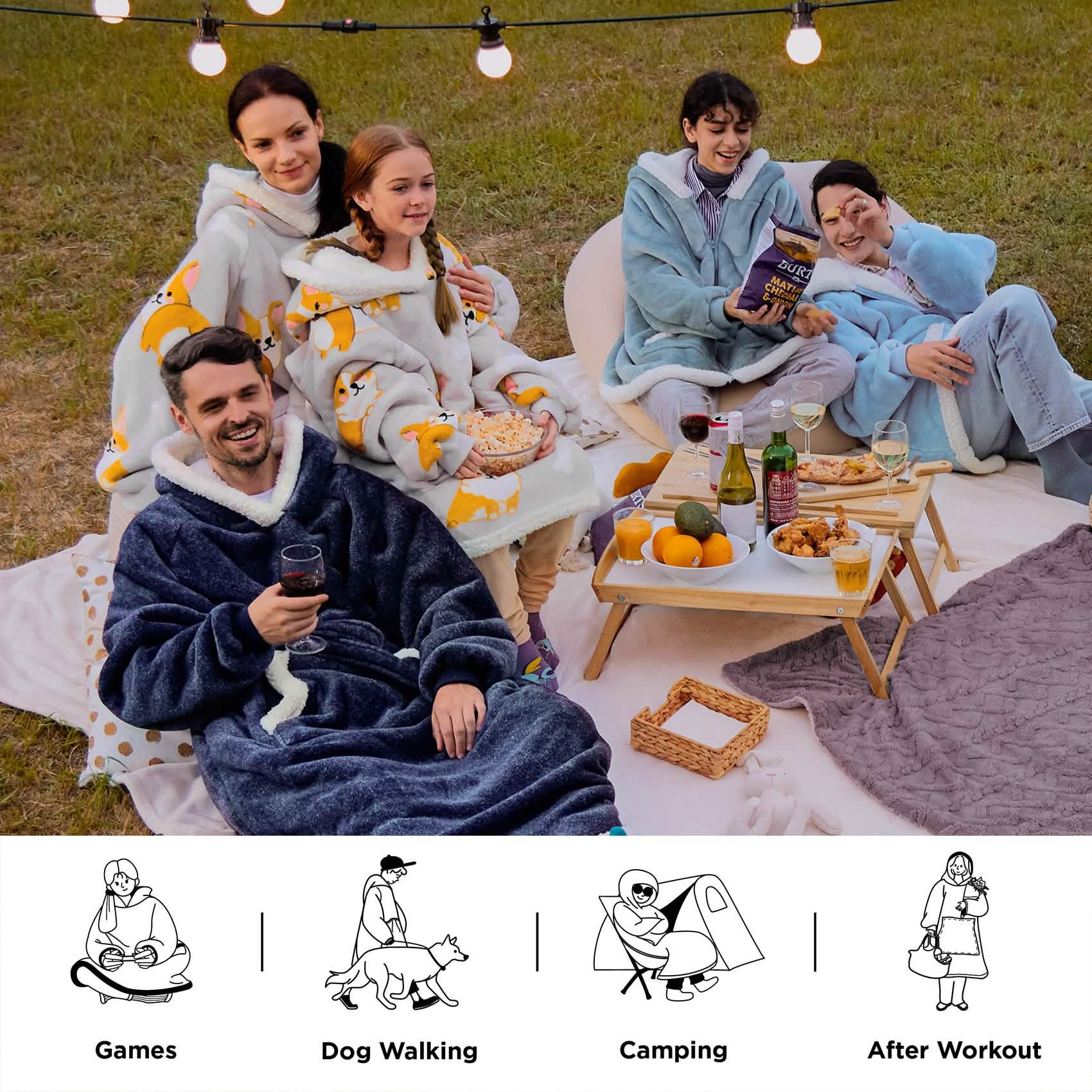 Sherpa Fleece Printed Short Blanket Hoodie