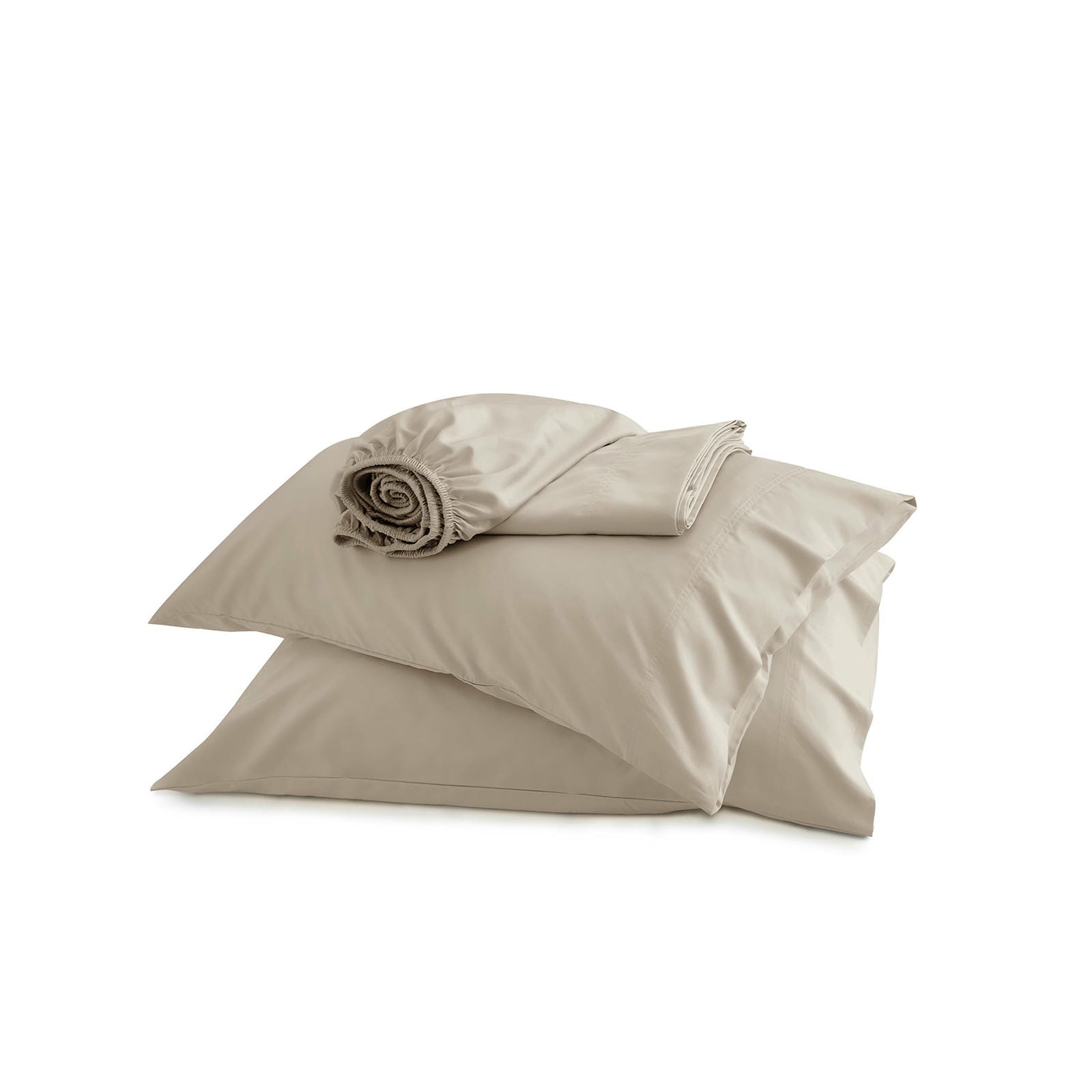 GentleSoft beige rayon bamboo sheet set with pillowcases, showcasing smooth texture and sheen.